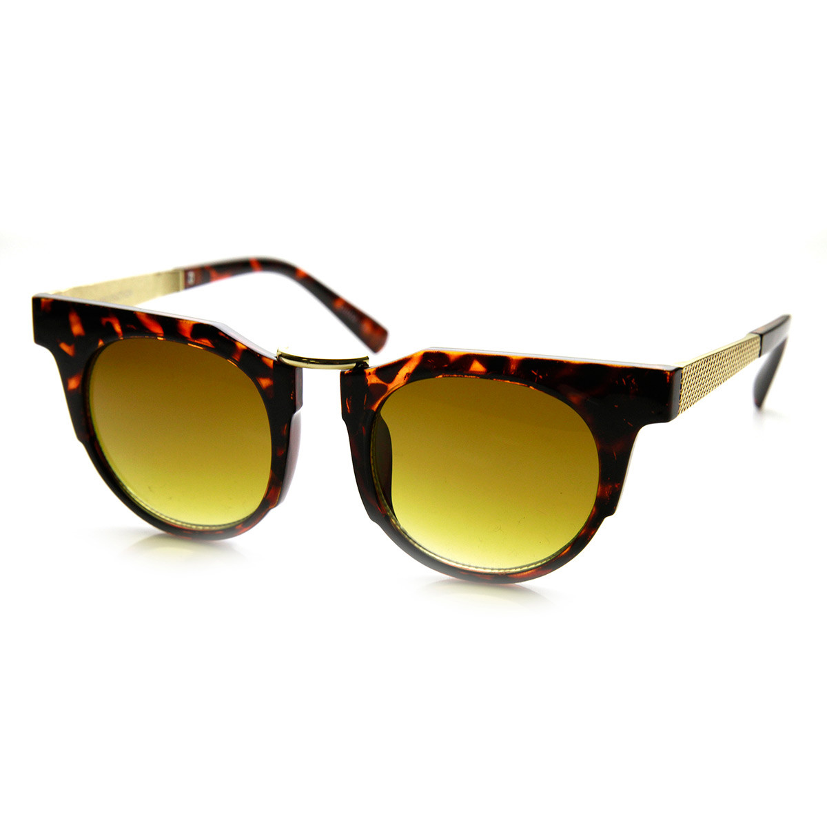Mod Retro Round Circle Metal Temple Horn Rimmed Sunglasses